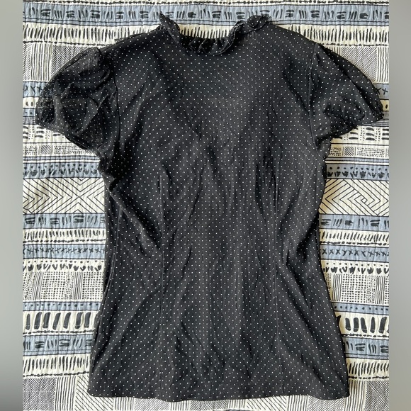 Vintage INC Womens Black Polka Dot Blouse Ruffled Collar Office Siren Large - Picture 7 of 10